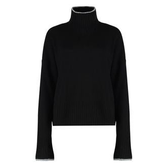 Pinko Turtlenecks, female, Black, Size: 2XS Ribbed Wool Cashmere Sweater