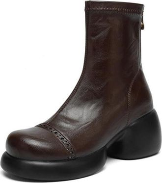 Generic Womens Retro Round Toe Ankle Boots With Chunky Platform Heels Side Zip Comfortable Slip Resistant Durable For Casual Daily Fall Winter Streetwear Wear