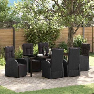 vidaXL Conjunto De Comedor De Jard&iacute;n 7 Pcs Negro Rat&aacute;n Sint&eacute;tico Vidaxl