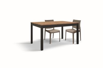 Konte Design Mesa de madera, acabado roble, metal antracita, extensible 160x90