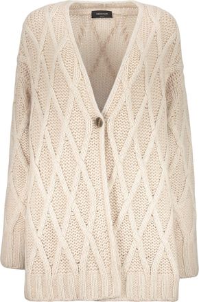 Fabiana Filippi Long White Diamond Cardigan With Single Button
