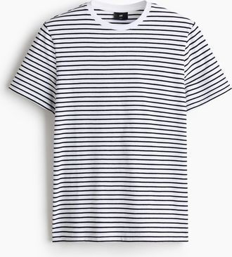 H&M T-Shirt in Slim Fit - Weiss/Schwarz Gestreift