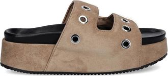 INUIKII platform eyelet-detail slides - women - Suede/Leather/Rubber - 38 - Brown