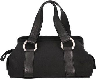 Bulgari Pre-owned Handbags, female, Black, Size: ONE SIZE Pre-owned Vintage Black Canvas Monogrammed Top Handle Bag