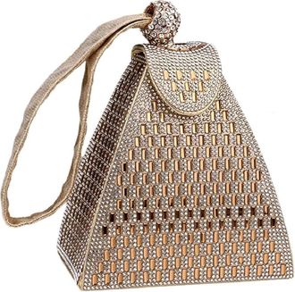 Generic Crystal Pyramid Handbag, Geometric Rhinestone Triangle Handbag, Clutch Bag for Women, Evening Bag for Party, Wedding, Engagement, gold