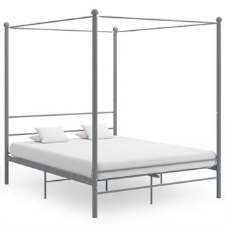 vidaXL Estructura De Cama Con Dosel Sin Colch&oacute;n Metal Gris 160x200 Cm Vidaxl