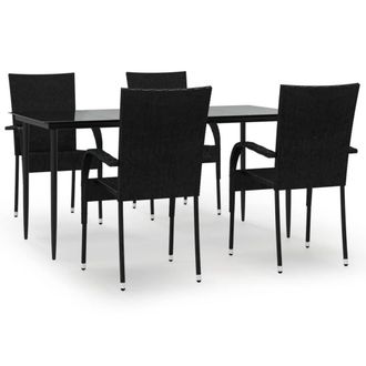 Berkfield Home 5 Piece Garden Dining Set Black Poly Rattan