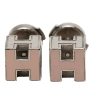 Herm&egrave;s Pre-owned Hermes Palladium Plated Enamel Cage dH Cube Push Back Earrings Ladies 5SMCG9H7KEHU0G76