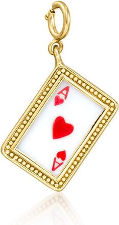 Ross-Simons White Agate and Red Enamel Ace Of Hearts Charm in 18kt Gold Over Sterling