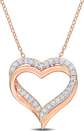 Mimi & Max Created White Sapphire Crossover Heart Necklace in Rose Silver
