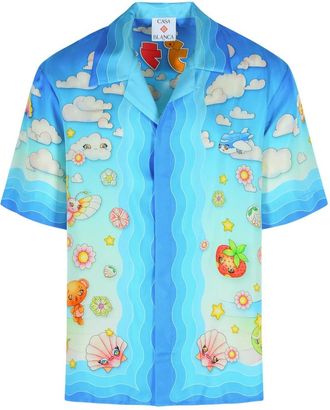 Casablanca Kawaii Light Blue Silk Shirt