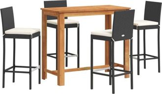 vidaXL 5 Piece Garden Bar Set Black Solid Wood Acacia and Poly Rattan vidaXL