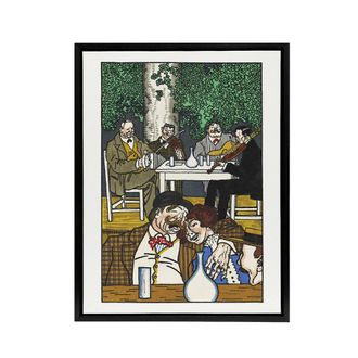 Artery8 Musicians At The Heuriger Music Moriz Jung Framed Canvas Wall Art | Size: W24 x H32