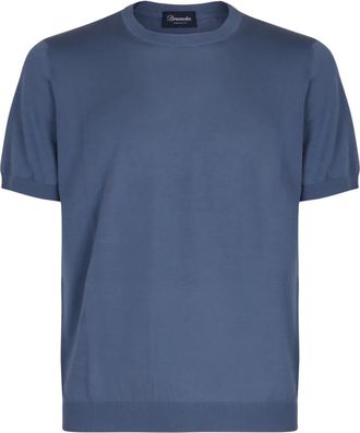 Drumohr Rondgebreide trui - Heren - Ronde hals truien - Blauw - XL - Katoen - Truien & Vesten