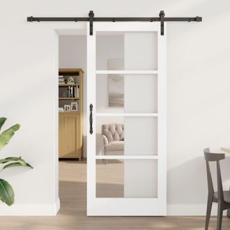 Berkfield Home Sliding Door with Hardware Set ORKDALWhite Solid Wood&Glass