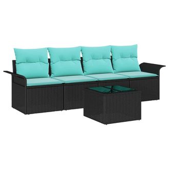 vidaXL Conjunto De Sof&aacute; De Jard&iacute;n Con Coj&iacute;n 5 Pcs Negro Y Turquesa Vidaxl