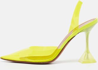 Amina Muaddi Neon Yellow Pvc Holli Glass Slingback Pumps