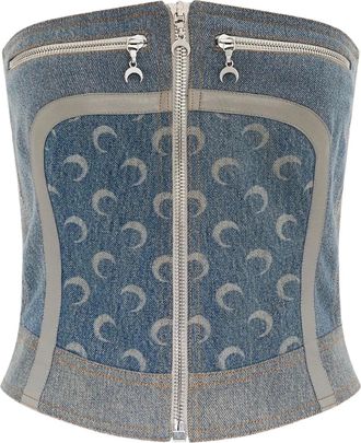 Marine Serre Top denim con zip - Blu