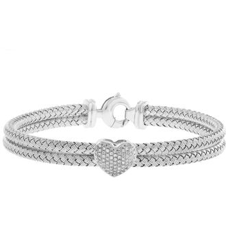 Effy Sterling Silver Pav&eacute; Diamond Heart Woven Chain Bracelet at Nordstrom Rack, Size 7.5