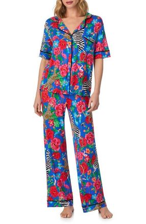 Room Service PJs Contrast Piping Pajamas in Blue Floral at Nordstrom, Size X-Large