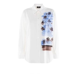 Nenette Shirts, female, White, Size: XS Camicia in popeline con stampa artistica floreale