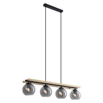 QAZQA Qazqa L&aacute;mpara Colgante Moderna Negra Con Madera Y Cristal Ahumado