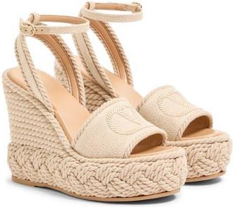 Valentino Garavani VLOGO Torchon Flat Espadrille Wedge Sandal in Beige at Nordstrom, Size 11Us