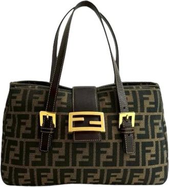 Fendi Pre-owned Shoulder Bags, female, Brown, Size: ONE SIZE Pre-owned Canvas Shoulder Bag