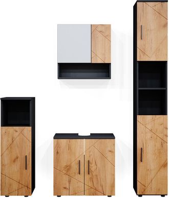 Vicco Conjunto De Muebles De Ba&ntilde;o Irma, Oro Power Roble/antracita, 4 Partes, Con Armario Alto