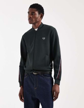 Fred Perry Giacca sportiva in piqu&eacute; verde scuro con nastro a righe e logo