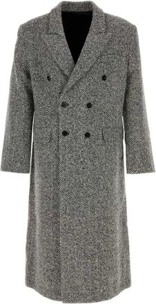 Ernest W. Baker Double-Breasted Coats, male, Gray, Size: XL Embroidered Wool Coat