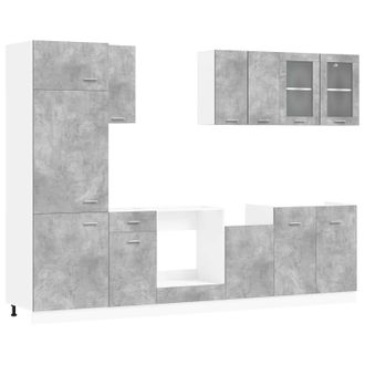 vidaXL Unidad De Cocina Lyon 8 Pcs Gris Hormig&oacute;n Madera De Ingenier&iacute;a Vidaxl