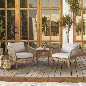 Castlery Maui Outdoor 2 Lounge Chairs & Side Table Set, Taupe for Grey
