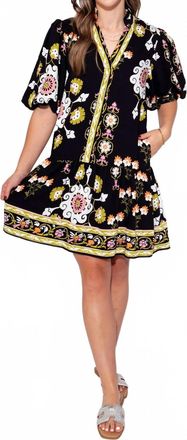 THML Clothing Midnight Blossom Puff Sleeve Dress In Black