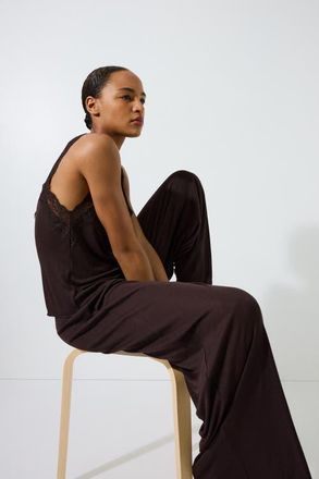 H&M Lace-trimmed Pajamas in Dark Brown at Nordstrom, Size X-Large