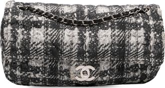 Chanel Pre-owned Womens Cc Tweed Print Nylon Single Flap - Black Textile - One Size