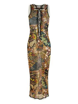 Jean Paul Gaultier butterfly-print midi dress - Yellow