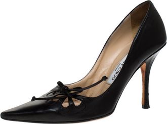 Jimmy Choo London Black Leather Cut Out Pointed Toe Pumps