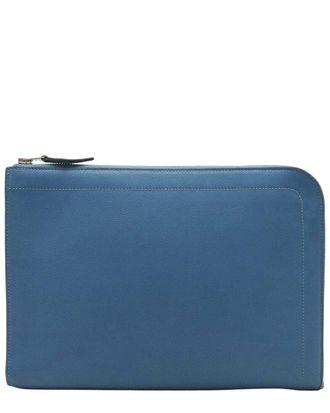 Herm&egrave;s Blue Calfskin Evercolor Clutch Business Bag (Authentic Pre-Loved)