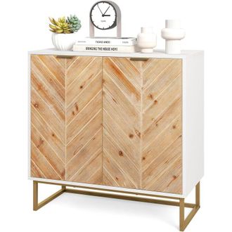 Costway Credenza Bassa per Soggiorno con 2 Ante e 2 Ripiani, Mobile da Cucina Moderno in Legno di Abete, Mobiletto con Gambe in Metallo per Salotto e