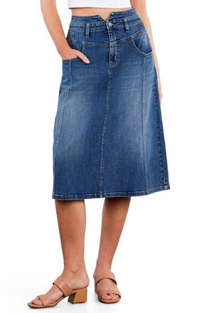 Wash Lab Denim Penelope Denim Midi Skirt in Shine Blue at Nordstrom, Size 31