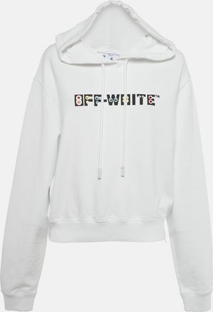 Off-white White Rhinestone Detail Cotton Hoodie