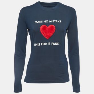 Moschino Jeans Navy Blue Print Stretch Knit Long Sleeve T-Shirt