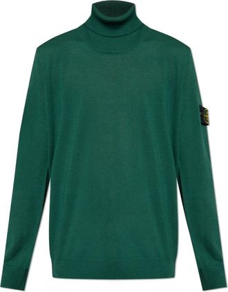 Stone Island Golf met logo - Heren - Coltruien - Groen - M - Wol - Truien & Vesten
