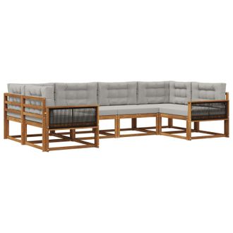 vidaXL Conjunto De Sof&aacute;s De Exterior 6 Pcs Natural Y Gris Claro Vidaxl