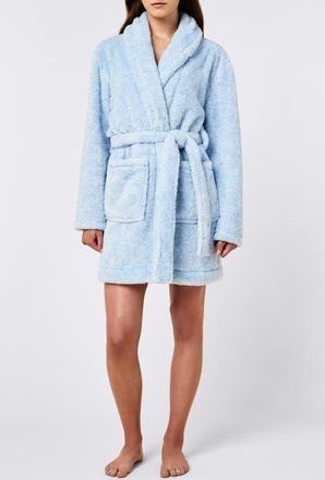 Papinelle Sleepwear Cosy Plush Short Robe in Winter Blue at Nordstrom, Size Medium