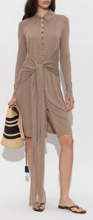 Ganni Dress With Decorative Tie, Womens, Brown