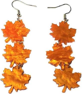 Generic Halloween Acrylic Leaf Earrings For Women Autumn Lightweight Statement Jewelry Shimmery Trendy Handmade Fall Fashion Accessories (Orange, 9cm)