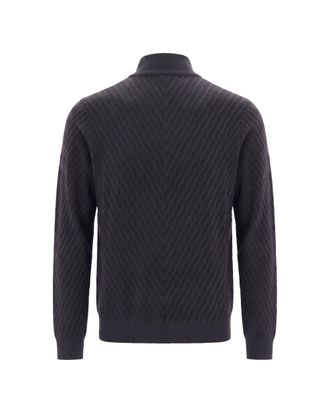 Emporio Armani Geometric Chevron Half-Zip Sweater - Navy