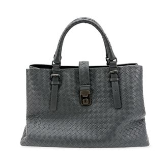 Bottega Veneta Roma Intrecciato Nappa Gray Leather Handbag (Pre-Owned)